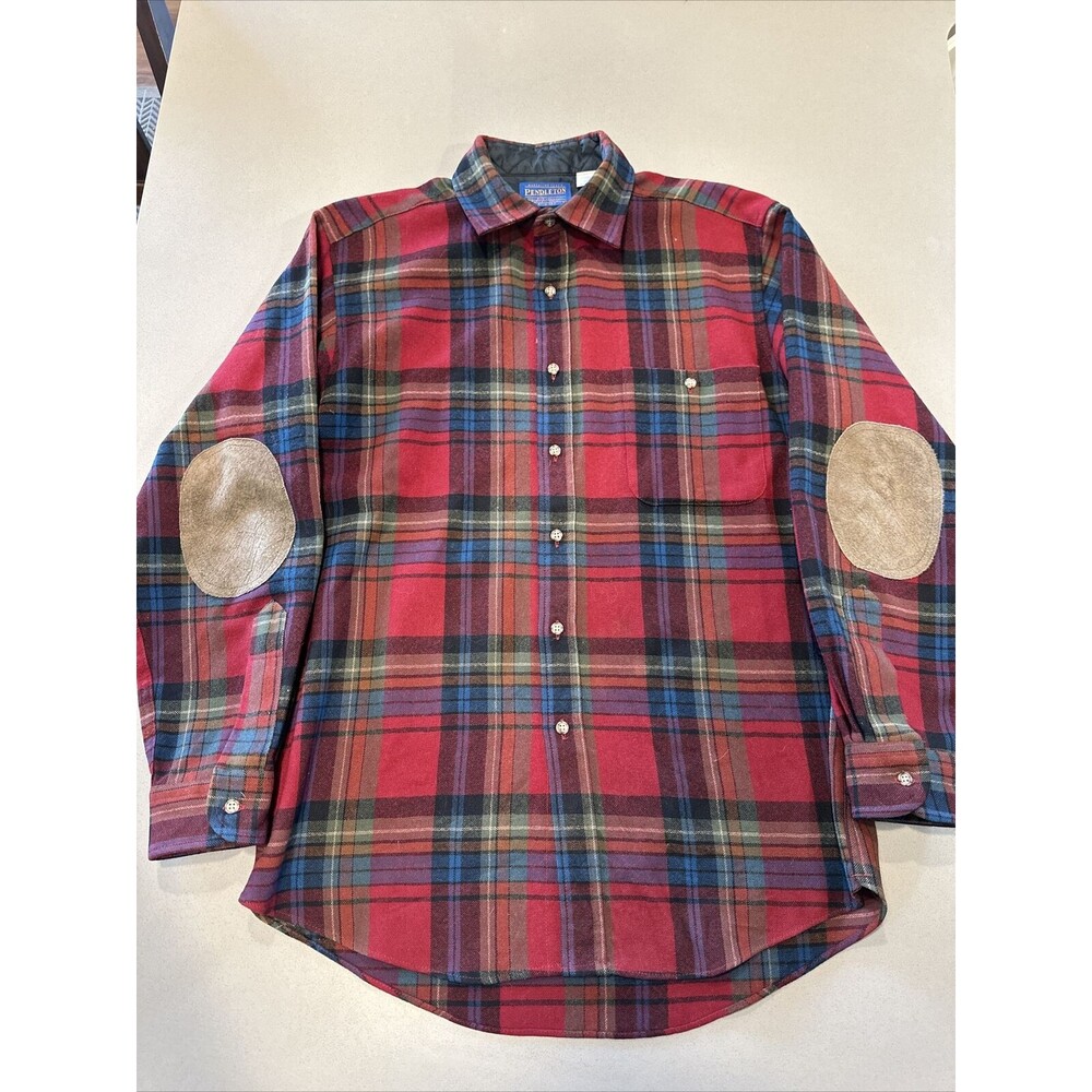 Pendleton Pure Virgin Wool Plaid Elbow Patch Button Up Shirt Men M